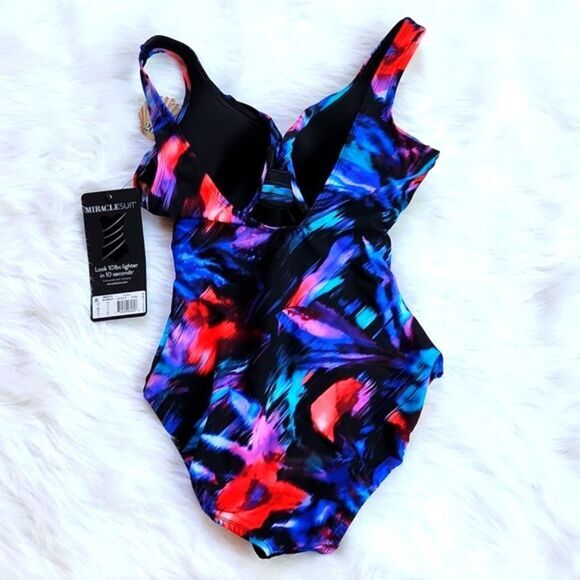 Miraclesuit NWT Fuego Flora Print Revele V-Neck One Piece Swimsuit‎ size 8 - Picture 7 of 9